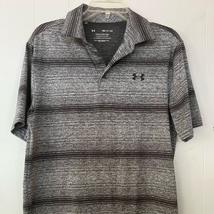 Under Armour The Playoff Polo Shirt Mens Striped Gray Golf Stretch